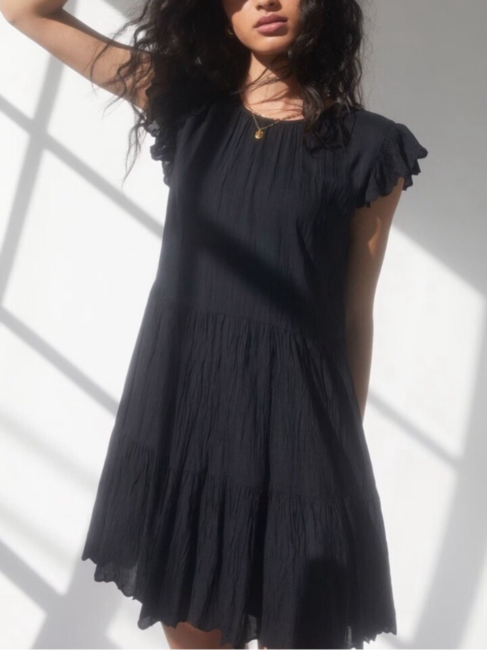 Aritzia Black Tiered Flutter-Sleeve Mini Dress sz Small